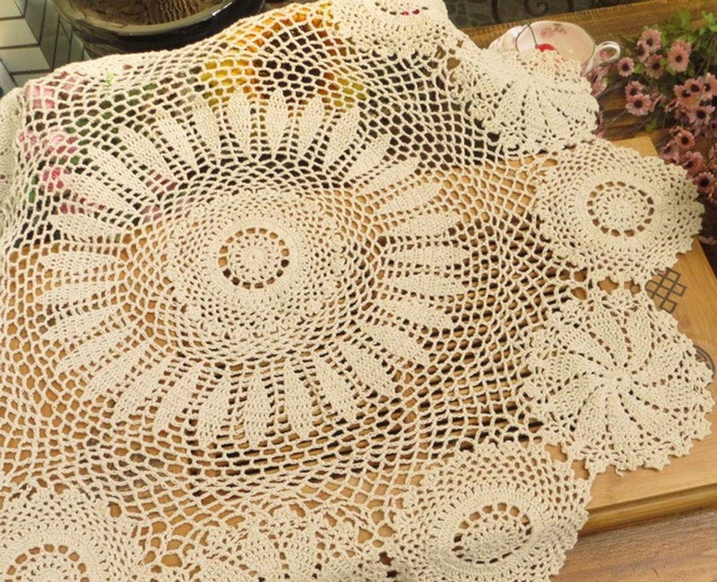 Hetao 100% Cotton Handmade Crochet Round Tablecloth Doilies Lace Table Covers ,Beige, 27 Inch - Image 5